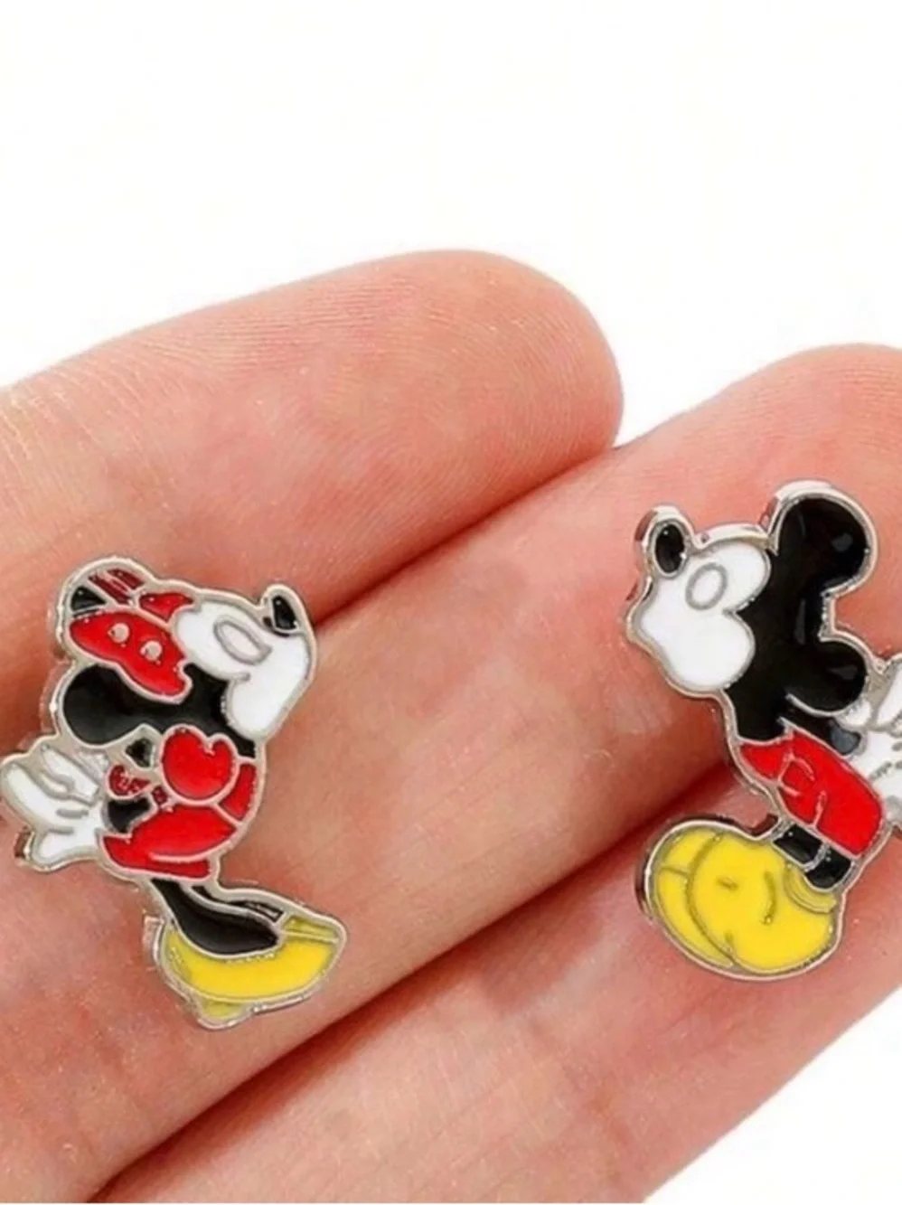Disney Kissing Mickey & Minnie Mouse Enamel Stud Earrings NEW